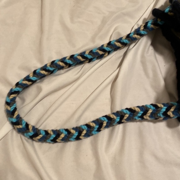 Blue & Cream Tribal Pattern Deluxe Wayuu Double Drawstring Shoulder Mochila Bag - Picture 8 of 15